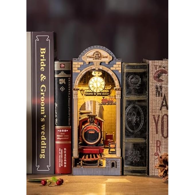 BOOK NOOK KIT DIY MINIATURE HOUSE KIT 3D WOODEN PUZZLE BOOKNOOK DECORATIVE BOOKEND BOOKSHELF HALLOWEEN/CHRISTMAS DECORATIONS/GIFTS FOR ADULTS (TIME TRAVEL) - Image 4